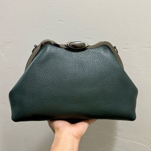 Dark Green Premium Togo Calfskin Handmade Custom Metal Frame Handbag & 2 Straps - Picture 7 of 16